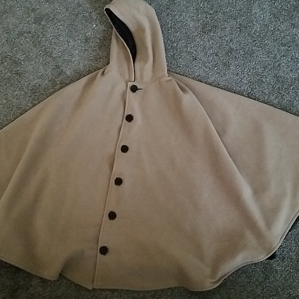 Soft beige full shawl with black button down